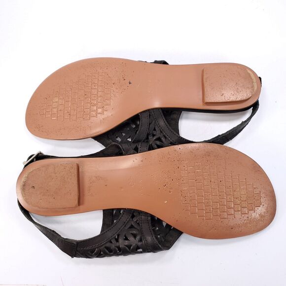 GMD Buckle Strap Leather Casual Sandals Womens Size 9.5 40 Black Beige - Picture 7 of 9